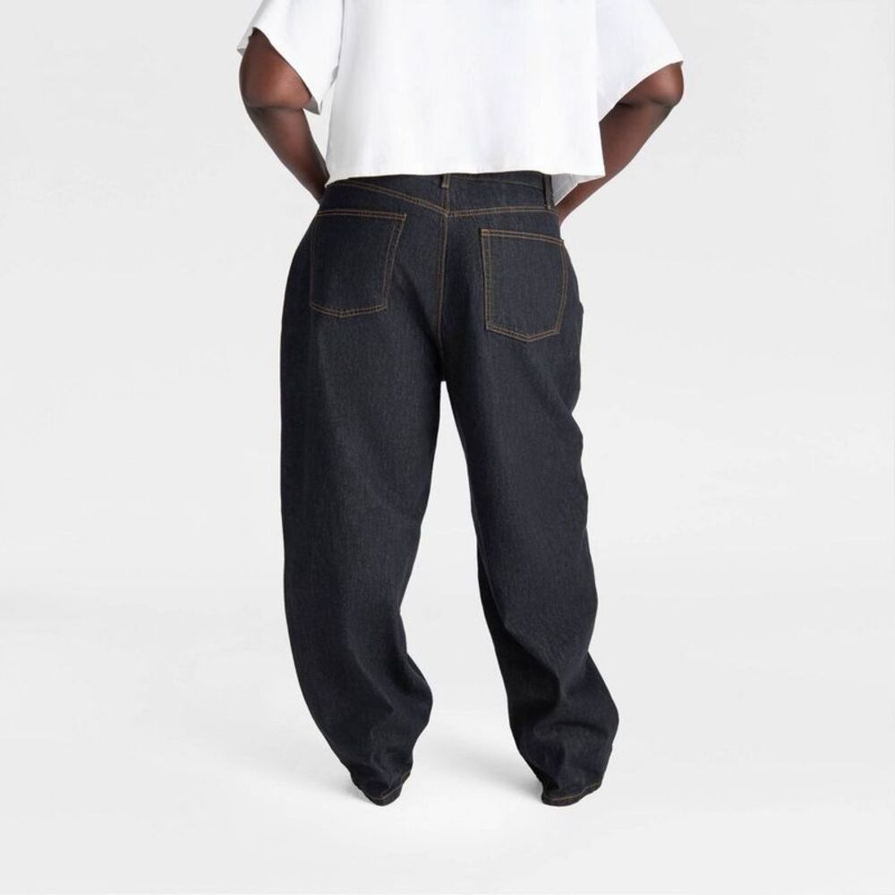 KBB Kahlana Wide-Leg Barrel Leg Dark Wash Denim Pants - Blue - Picture 2 of 3